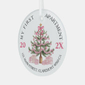 Mijn eerste appartement houdt sake roze coquette glas ornament (Voorkant links)