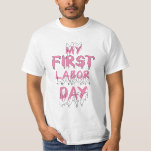 Mijn eerste arbeidsdag, bad en lichaam werkt op de t-shirt