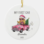 Mijn Eerste Auto Gepersonaliseerde Naam & Jaar Keramisch Ornament (Voorkant)