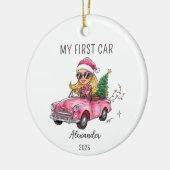 Mijn Eerste Auto Gepersonaliseerde Naam & Jaar Keramisch Ornament (Links)