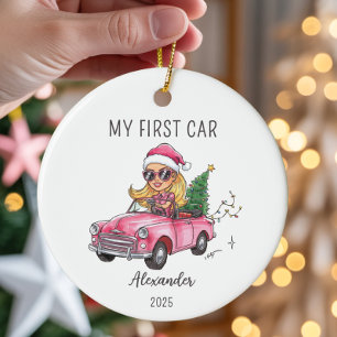 Mijn Eerste Auto Gepersonaliseerde Naam & Jaar Keramisch Ornament