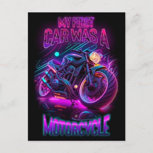 Mijn eerste auto was een motor | fietsenneon briefkaart (Voorkant)