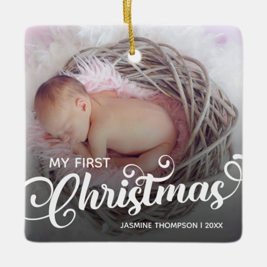 Mijn eerste Baby kerstfoto Keramisch Ornament (Voorkant)