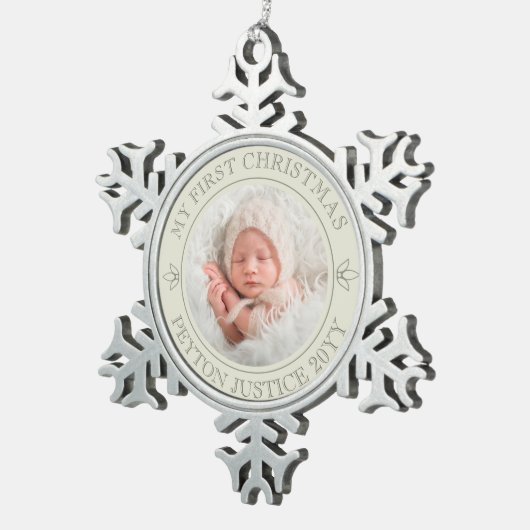  Mijn eerste Baby met Kerstmis Antiek look Tin Sneeuwvlok Ornament (Rechts)
