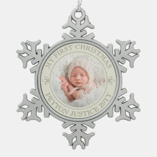  Mijn eerste Baby met Kerstmis Antiek look Tin Sneeuwvlok Ornament (Voorkant)