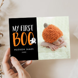 Mijn eerste Boo | Baby's eerste Halloween-fotokaar Feestdagenkaart