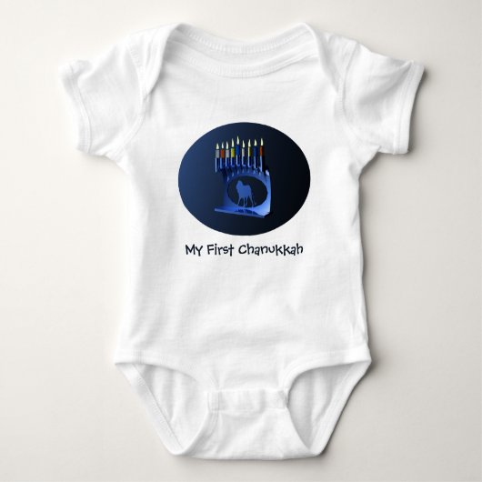 Mijn eerste Chanukkah Shiny Blue Menorah Romper (Voorkant)