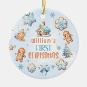Mijn eerste Christmas Boy Cookie blauwe sneeuwvlok Keramisch Ornament (Voorkant)