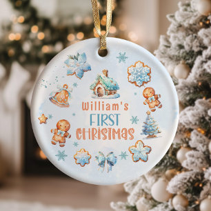 Mijn eerste Christmas Boy Cookie blauwe sneeuwvlok Keramisch Ornament