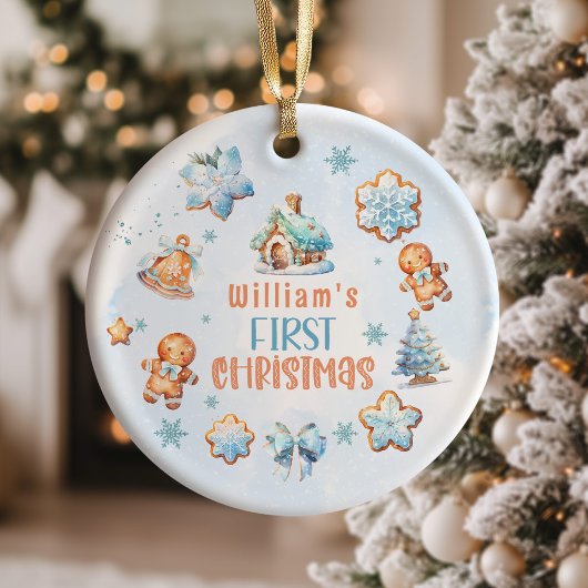 Mijn eerste Christmas Boy Cookie blauwe sneeuwvlok Keramisch Ornament
