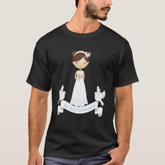 Mijn eerste communie rozenkrans brunette Kinder do T-shirt (Voorkant)