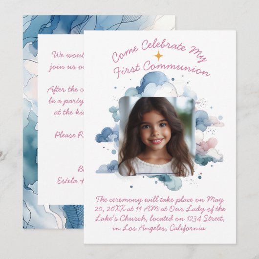 Mijn eerste communie Waterverf Kaart (Voorkant / Achterkant)