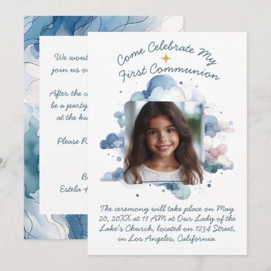 Mijn eerste communie Waterverf Kaart (Voorkant / Achterkant)