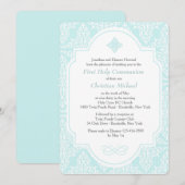 Mijn eerste communiqué blauwe uitnodiging (Voorkant / Achterkant)