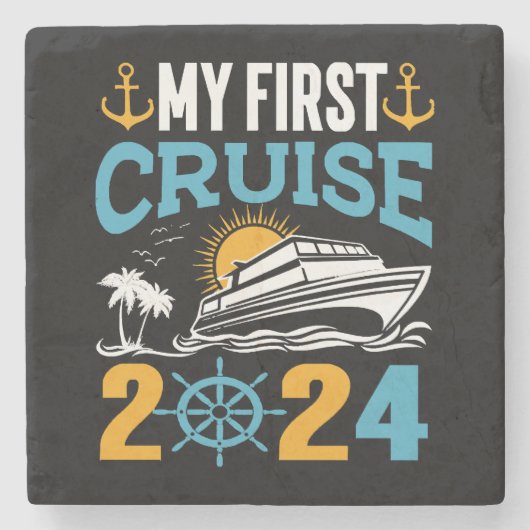 Mijn Eerste Cruise 2024 Stenen Onderzetter (Voorkant)