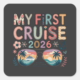 Mijn Eerste Cruise 2026, Eerste Cruise Vakantie Ca Vierkante Sticker