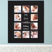 Mijn eerste Cuddles 10 Foto Naam Newborn Black Canvas Afdruk (Insitu (Houten vloer))