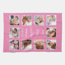 Mijn eerste Cuddles 10 Foto Naam Pasgeboren Roze Theedoek