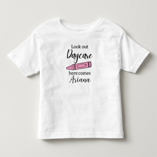 Mijn Eerste Dag op de Kinderopvang, Roze Glitterkr Kinder Shirts (Voorkant)