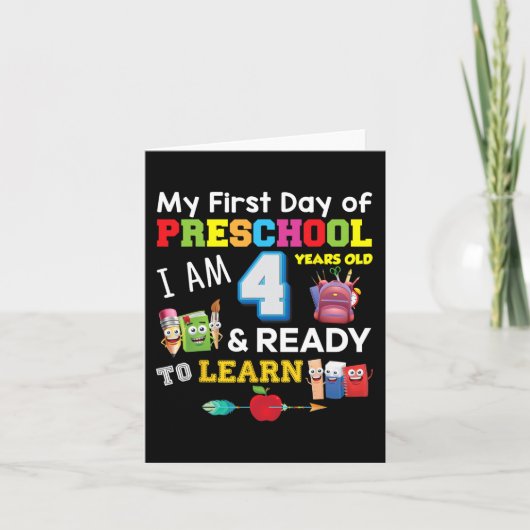 Mijn eerste dag van de kleuterschool Ik ben 4 jaar Kaart (Voorkant)