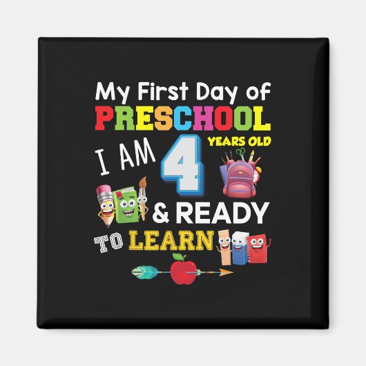 Mijn eerste dag van de kleuterschool Ik ben 4 jaar Magneet (Voorkant)