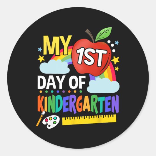 Mijn eerste dag van de kleuterschool Leuke kleurri Ronde Sticker (Voorkant)