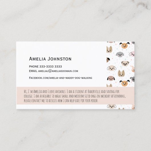 Mijn eerste Dog Walking business - Jonge Onderneme Visitekaartje (Voorkant)