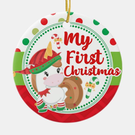 Mijn eerste eerste eerste kerstkerstfeest, Elf Uni Keramisch Ornament (Voorkant)