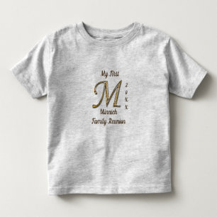 Mijn eerste familie reünie Gold Letter M Monogram Kinder Shirts