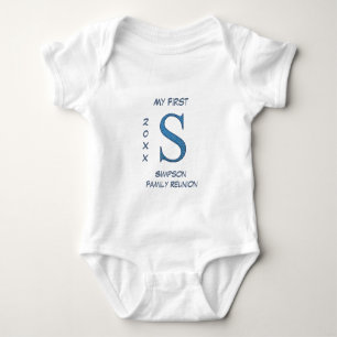 Mijn eerste familie reunion Blue Letter S Monogram Romper