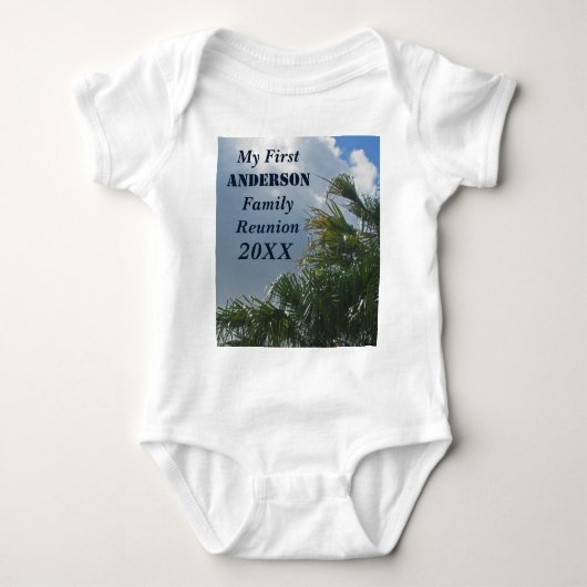 Mijn eerste familiereünie Palm Trees Beach Romper (Voorkant)