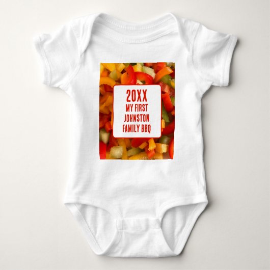 Mijn eerste familiereünie Zomer Voedsel Foto BBQ Romper (Voorkant)