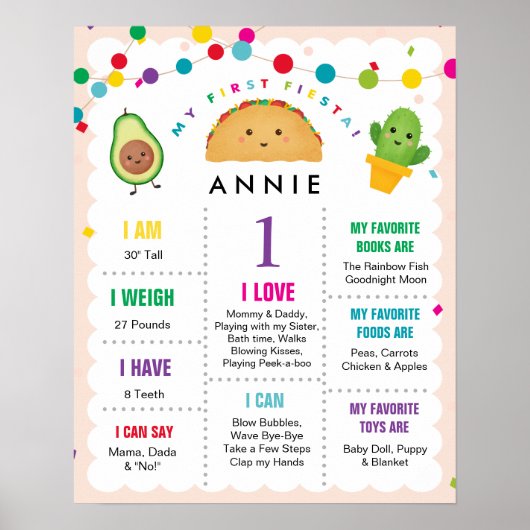 Mijn eerste Fiesta Birthday Girl 1 jaar oud gebaar Poster (Voorkant)