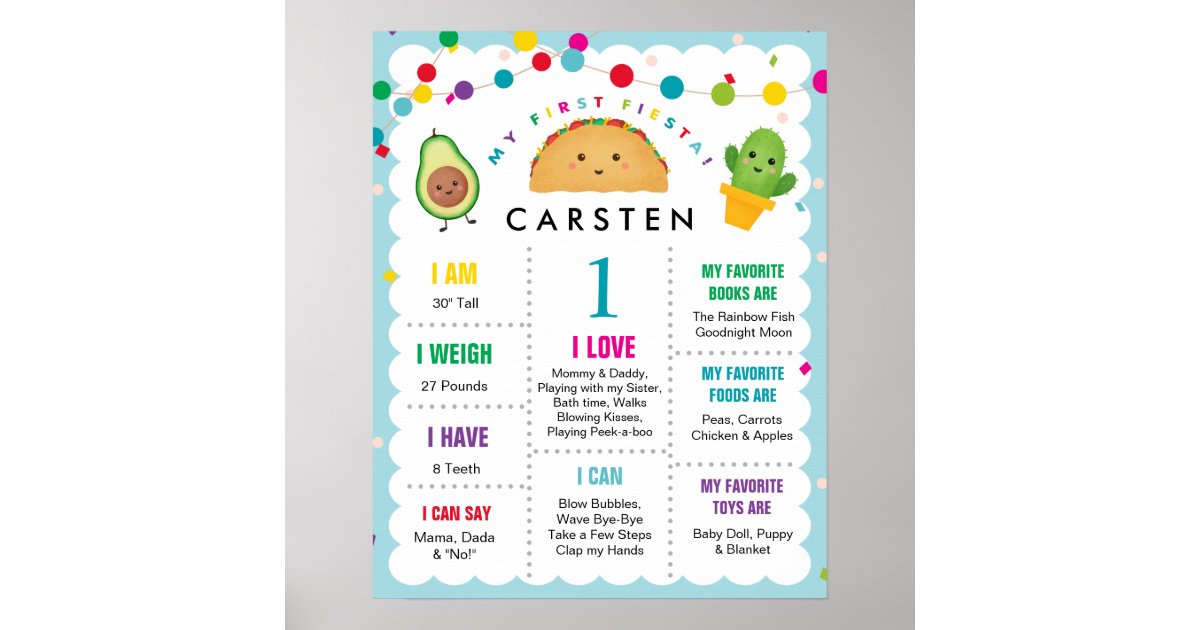 Mijn eerste Fiesta Birthday jongen 1 jaar oude mij Poster | Zazzle.nl