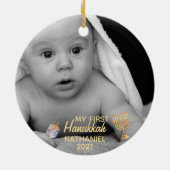 Mijn eerste foto van Hanukkah Menorah Keramisch Ornament (Achterkant)