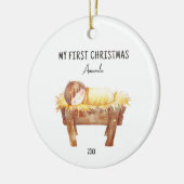 Mijn eerste gepersonaliseerde Baby in Manger Keramisch Ornament (Links)