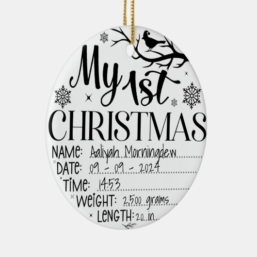 Mijn eerste gepersonaliseerde kerstnaam Datum Tijd Keramisch Ornament (Rechts)