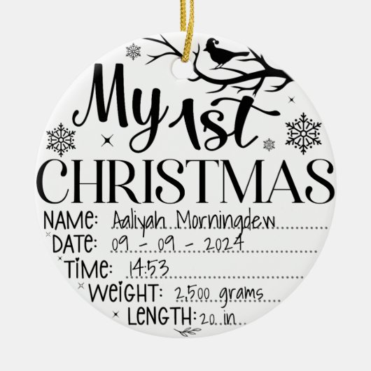 Mijn eerste gepersonaliseerde kerstnaam Datum Tijd Keramisch Ornament (Voorkant)