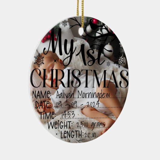 Mijn eerste gepersonaliseerde kerstnaam Datum Tijd Keramisch Ornament (Rechts)