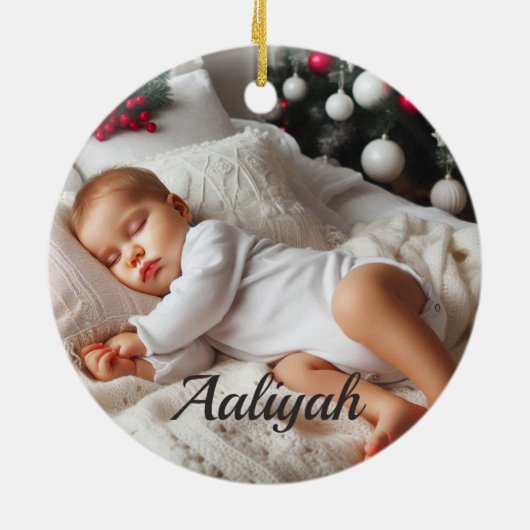 Mijn eerste gepersonaliseerde kerstnaam Datum Tijd Keramisch Ornament (Achterkant)