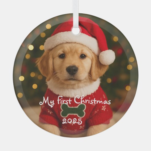 Mijn eerste Golden Retriever gepersonaliseerd Glas Ornament (Voorkant)