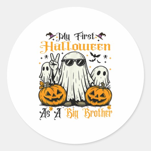 Mijn eerste Halloween als Big Brother Ghost Pumpki Ronde Sticker (Voorkant)