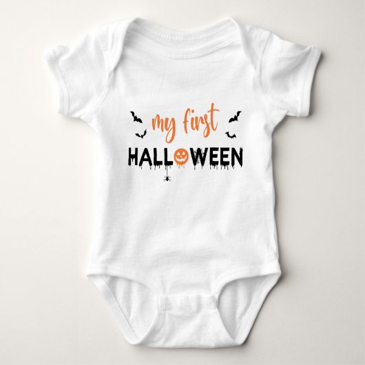 Mijn eerste Halloween Black Oranje Spooky Typograf Romper (Voorkant)