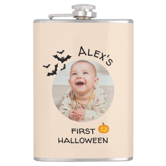 Mijn eerste Halloween fles | Aangepaste Kind foto Heupfles (Voorkant)