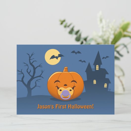 Mijn eerste Halloween-fopspeenpompoenfeestje Kaart (Staand voorkant)