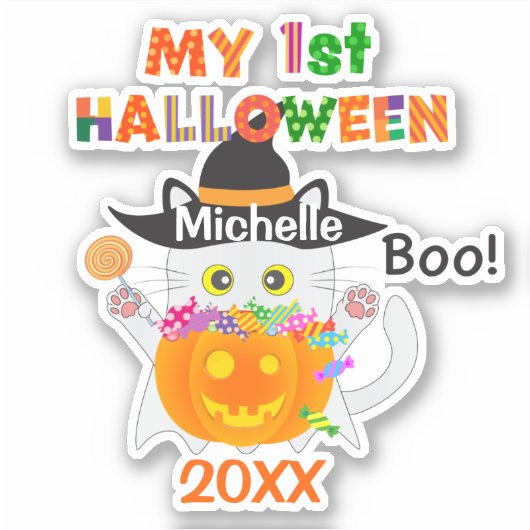Mijn eerste Halloween Ghost Cat Sticker (Voorkant)