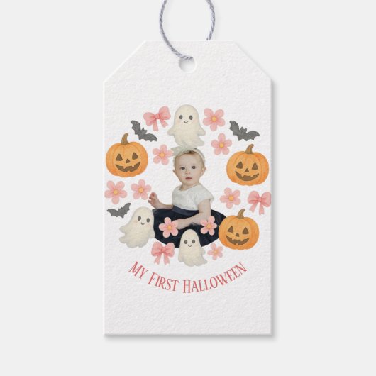 Mijn eerste Halloween | Leuke pompoen- en spookkra Cadeaulabel (Voorkant)