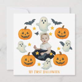 Mijn eerste Halloween | Leuke pompoen- en spookkra Feestdagenkaart