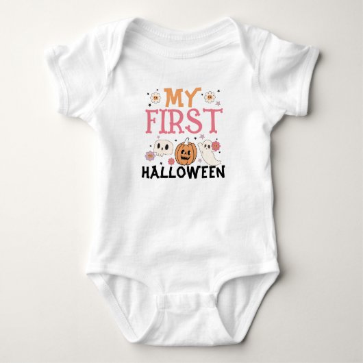 Mijn eerste Halloween Leuke Pompoen Geest Groovy Romper (Voorkant)
