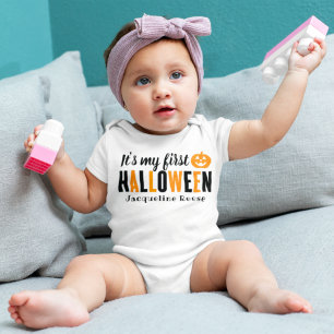 Mijn eerste Halloween moderne oranje zwart met naa Romper